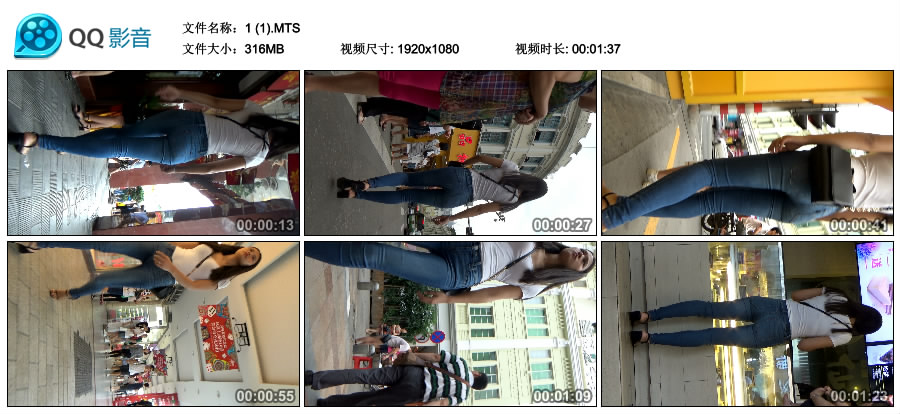 精选街拍视频 No.2306 紧身蓝牛白T恤高挑女神 / 316MB / 街拍视频-艺库