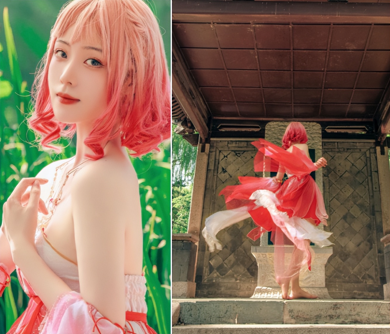女Coser 40度高温拍片,因石头太烫屁股,来回换位置愁坏摄影师